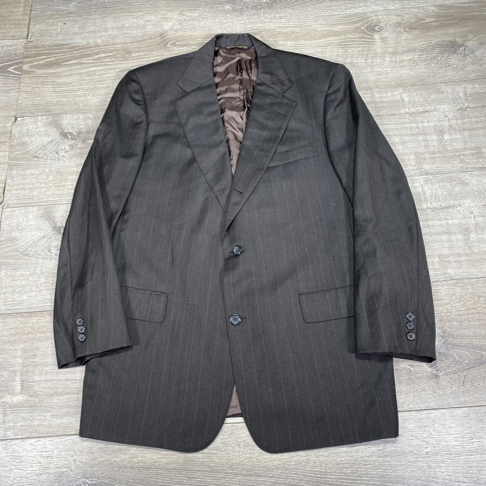 Brooks Brothers Blazer Mens 42 Regular Brown Pinstripe Wool Hand Tailored Jacket